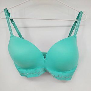 PINK Victoria's Secret Aqua Bra with Lace Trim and Adjustable Straps